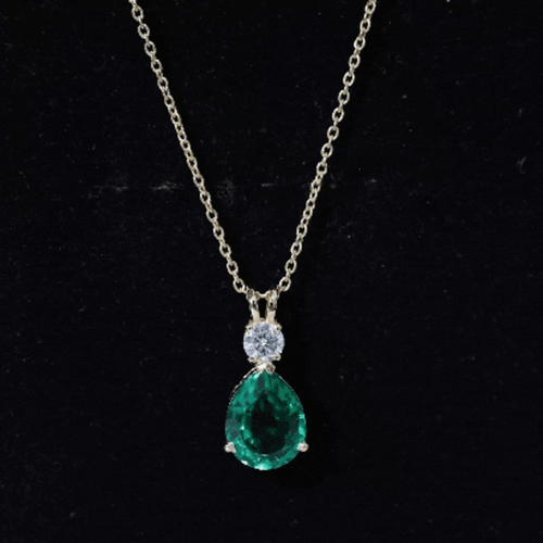 2.5 CT Lab Created Emerald Diamond Teardrop Pendant with Certificate