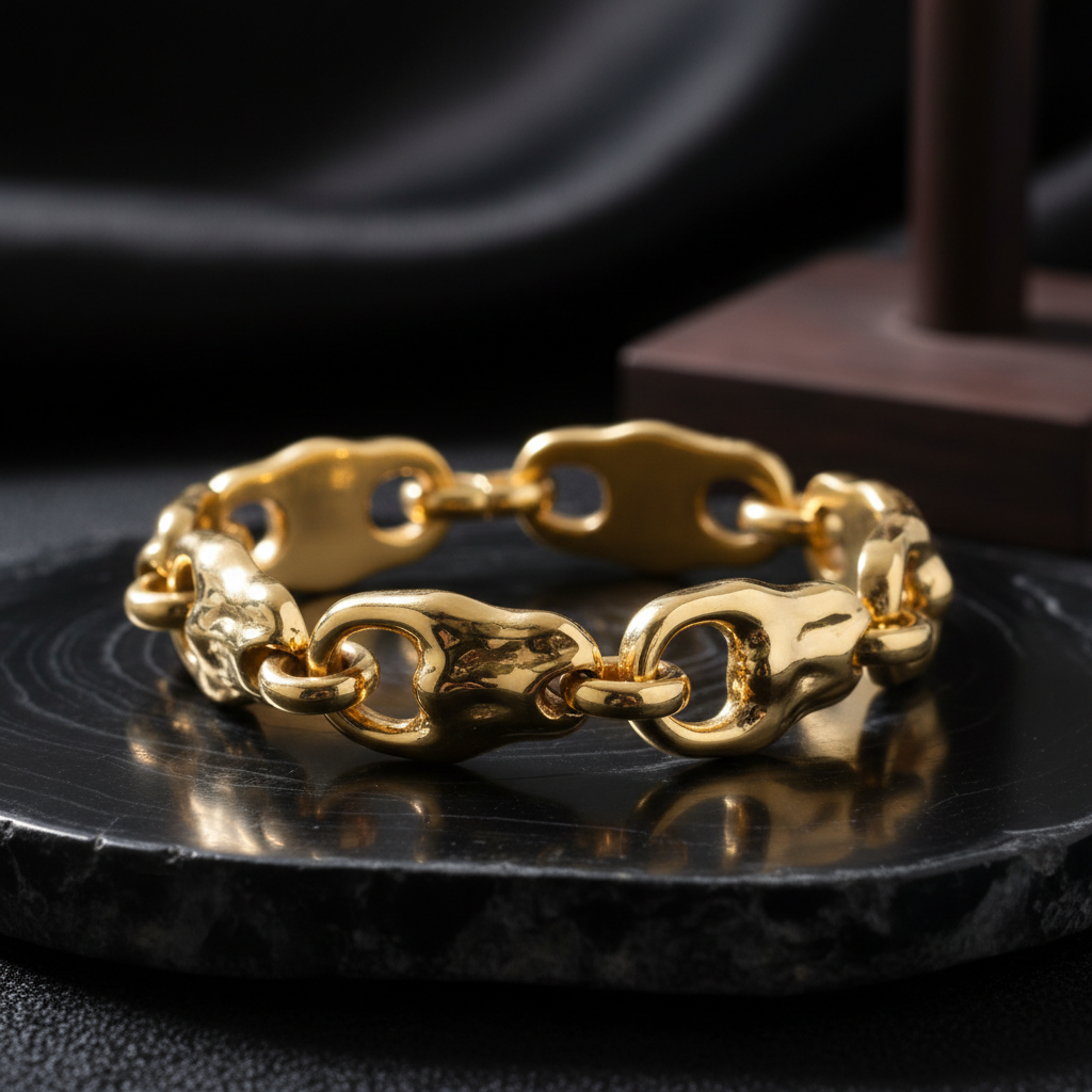 Nugget Solid White/Yellow/Rose Gold Handmade Bracelet , 25mm, 6.5-10 Inch